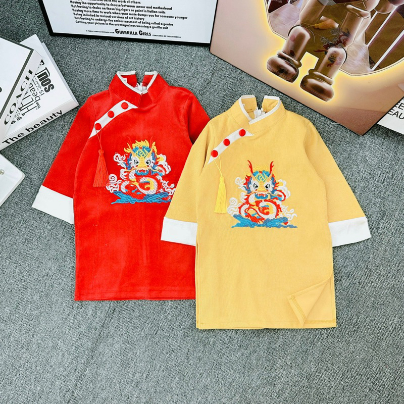 ÁO DÀI BÉ TRAI THÊU RỒNG CHẤT NHUNG TĂM ĐANH MỊN