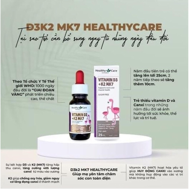 Vitamin D3 + K2 + Mk7 Heathycare Úc 25ml