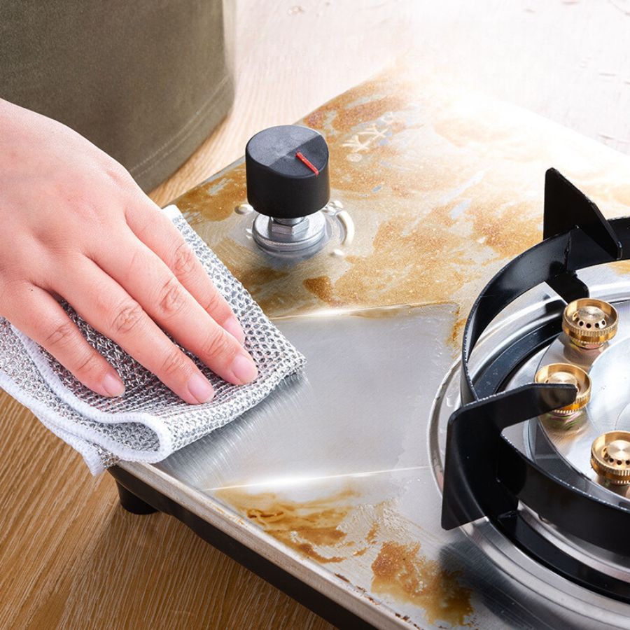 Combo 5 khăn lau sợi thép mềm, lau sạch mọi vết bẩn lâu ngày, chống bám dầu mỡ, không bong tróc đồ