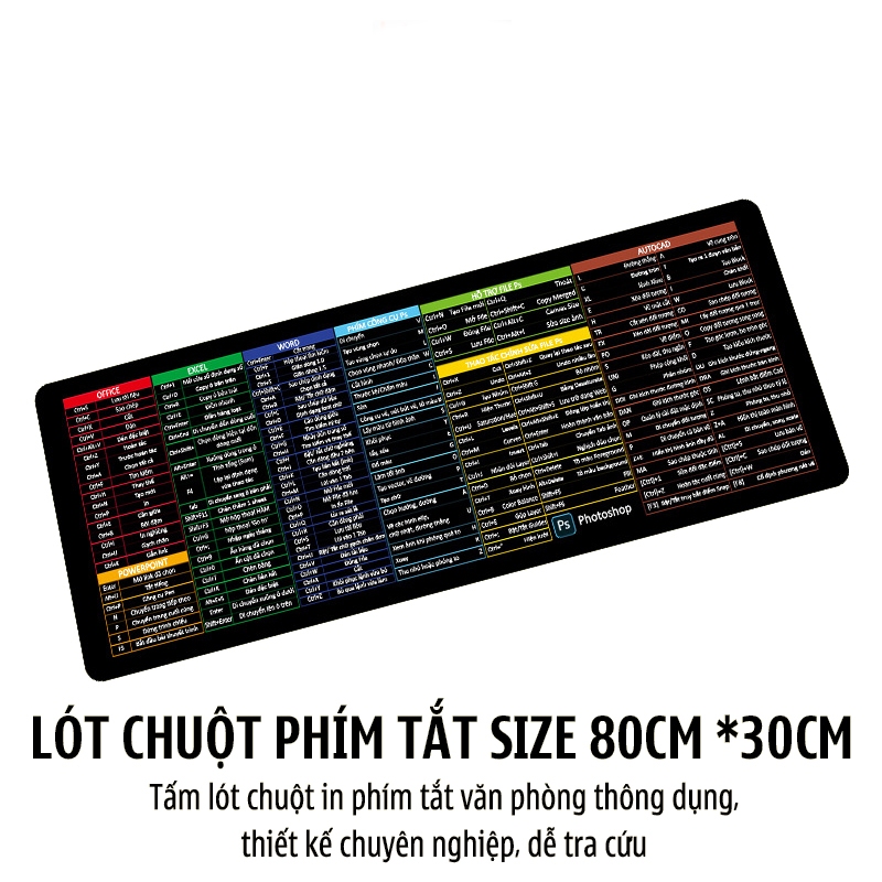 Bàn Di Chuột, Lót Chuột HICO Phím Tắt Văn Phòng Office Photoshop Thiết Kế Bảng Tiếng Việt, Siêu Bền Đẹp, May Viền