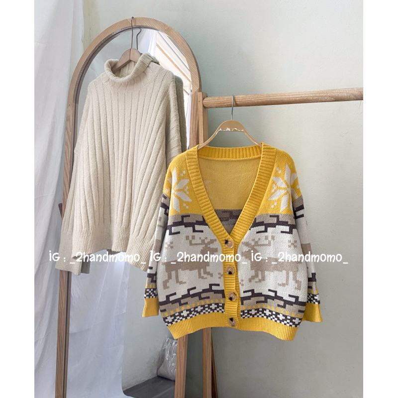 Áo Khoác Cardigan Nữ Vàng Hoạ Tiết Noel 2hand ( Ảnh Thật )