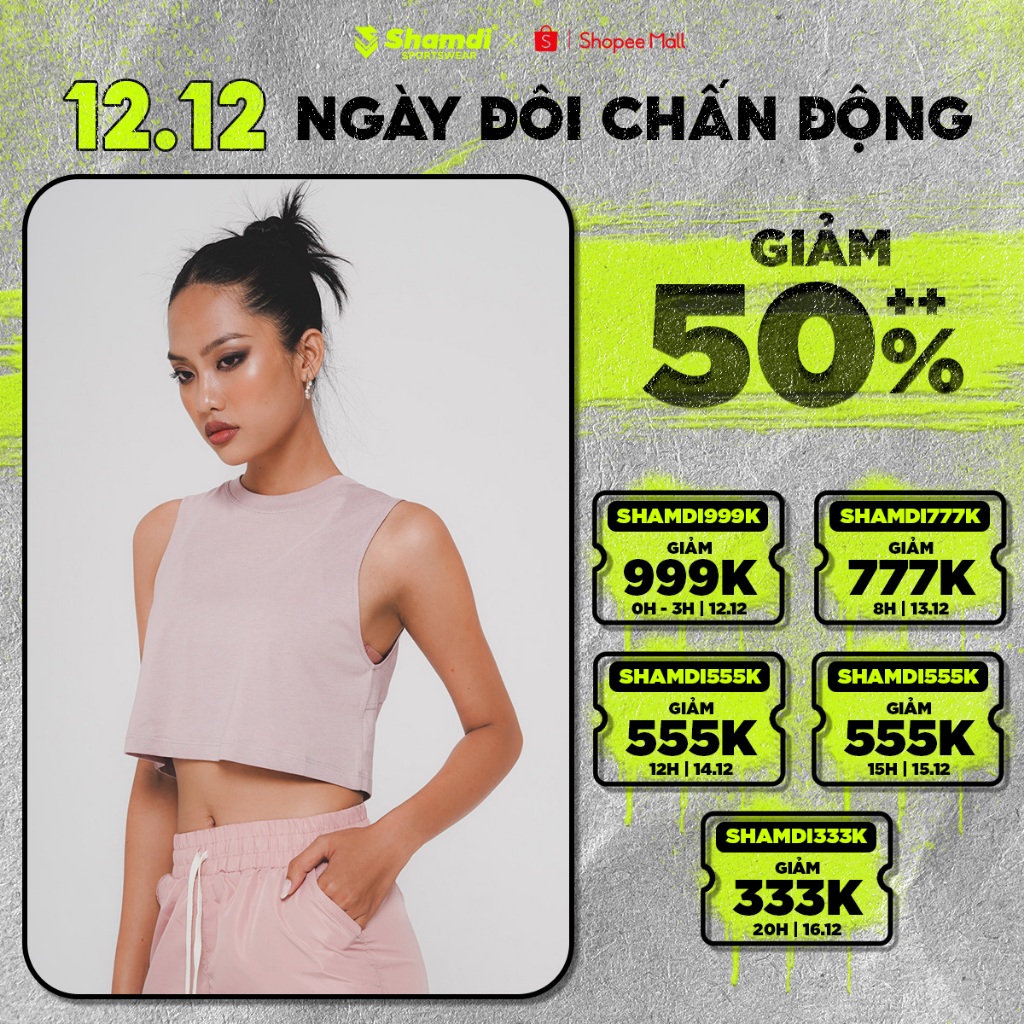 Áo Tank Top Nữ Tập Gym Yoga SHAMDI Kiểu Dáng Croptop Vải Cotton, Form Rộng Thoáng Khí Dành Cho Tập Gym Yoga Chạy Bộ
