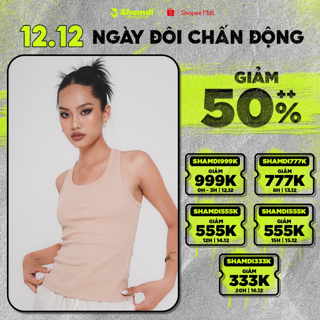 Áo Ba Lỗ Nữ Sát Nách Cổ Tròn SHAMDI Active Ribbed Vải Thun Gân Tăm Co Giãn 2 Chiều, Mềm Nhẹ Basic - SD1166