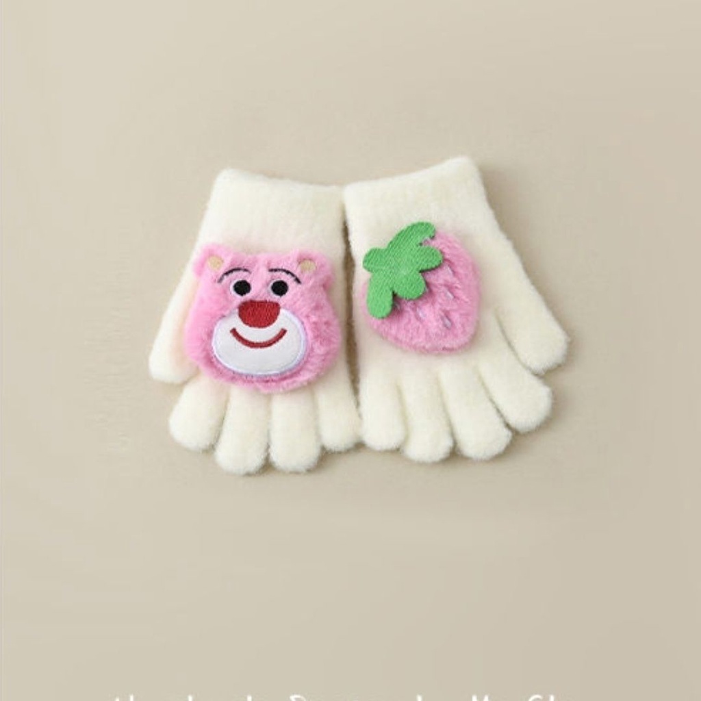 Găng tay len gấu dâu - Găng Tay Giữ Ấm Mùa Đông Họa Tiết Gấu Dâu Tây Cho Bé Gái 3-8 Tuổi (tuyển sỉ)