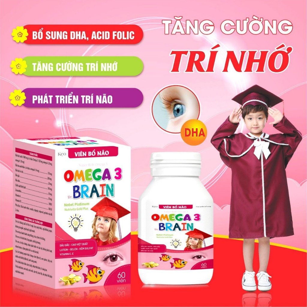 Viên kẹo bổ não omega 3, dầu gấc, hoa anh thảo tăng trí nhớ, tăng thị lực - 60 viên (Viên bổ não Omega Brain)