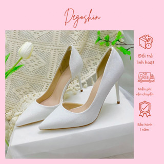 Giày cao gót 9p, giày cưới nhủ kim tuyến hở eo quyến rũ, quý phái Degoshin