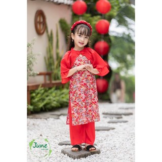 Áo dài bé gái thiết kế JUNE họa tiết