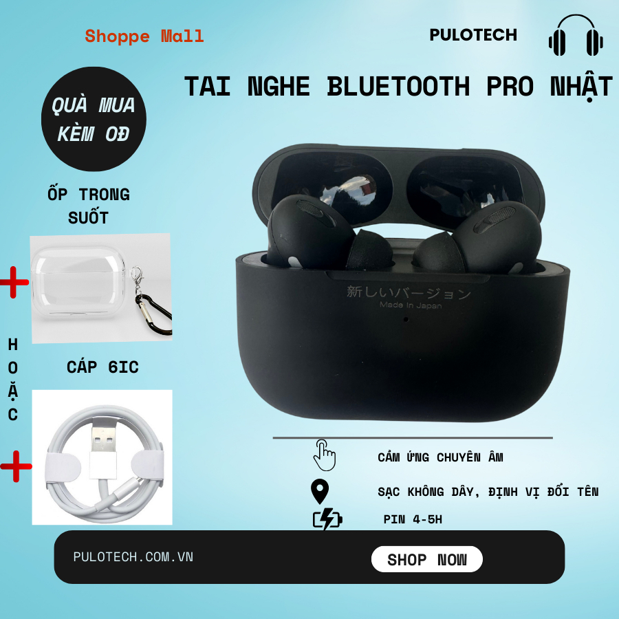 Tai nghe Bluetooth Pro đen trắng Nhật hãng PULO TECH  Định Vị Đổi Tên Tự Động Kết Nối Cảm Ứng Xuyên Âm Chống ồn