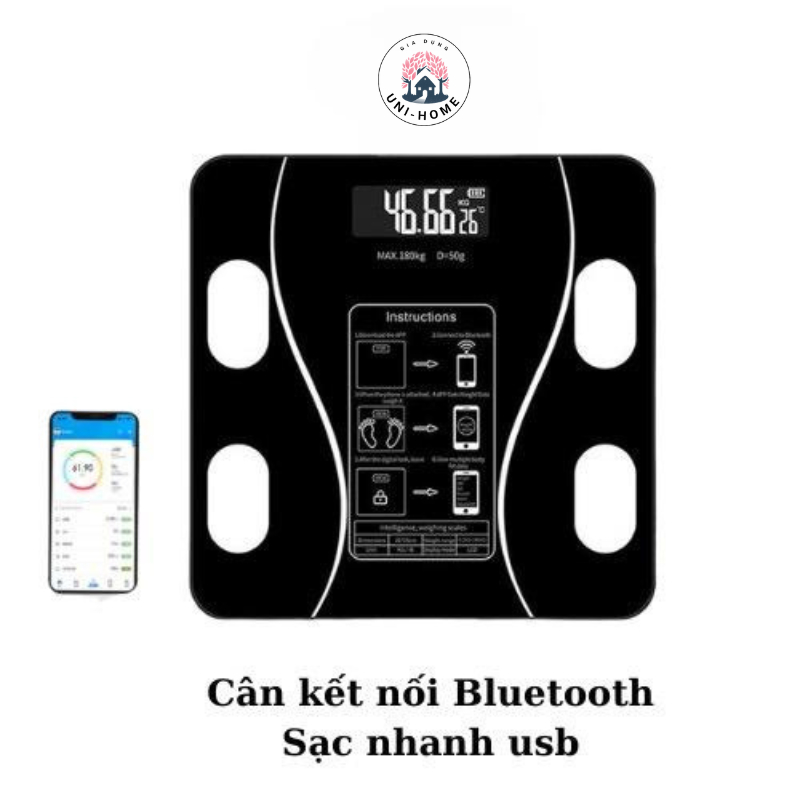 Cân Điện Tử Sạc USB Kết Nối Bluetooth Phân Tích Chỉ Số Cơ Thể Bảo Hành 1 Năm