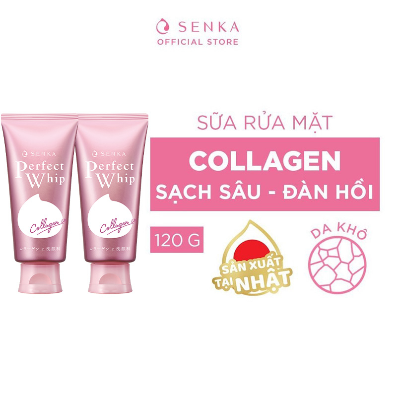 [Norin Pham x Senka] Bộ 02 Sữa rửa mặt tạo bọt bổ sung Collagen Senka Perfect Whip Collagen 120g/chai