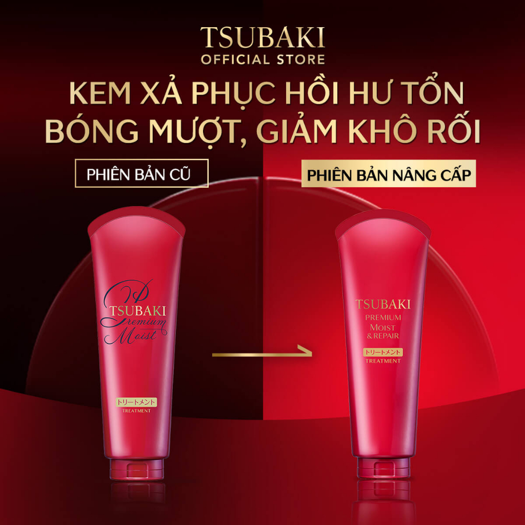 [Norin Pham x Tsubaki] Combo Dầu gội Dưỡng tóc bóng mượt Premium Moist Tsubaki (490ml/chai) và kem xả moist 180g