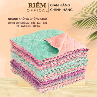 Khăn Lau Nhà Bếp Siêu Thấm Hút 20x13 Combo 10 Khăn Lau Chén Dĩa Nồi Kính Không Phai Màu Không Rụng Sợ Tiện Lợi RIEM
