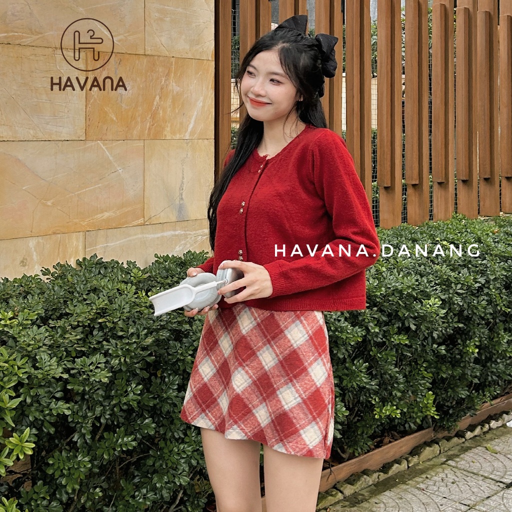 Áo len cardigan cổ tròn phối cúc hoa hồng đôi phong cách ulzzang HAVANA BE246