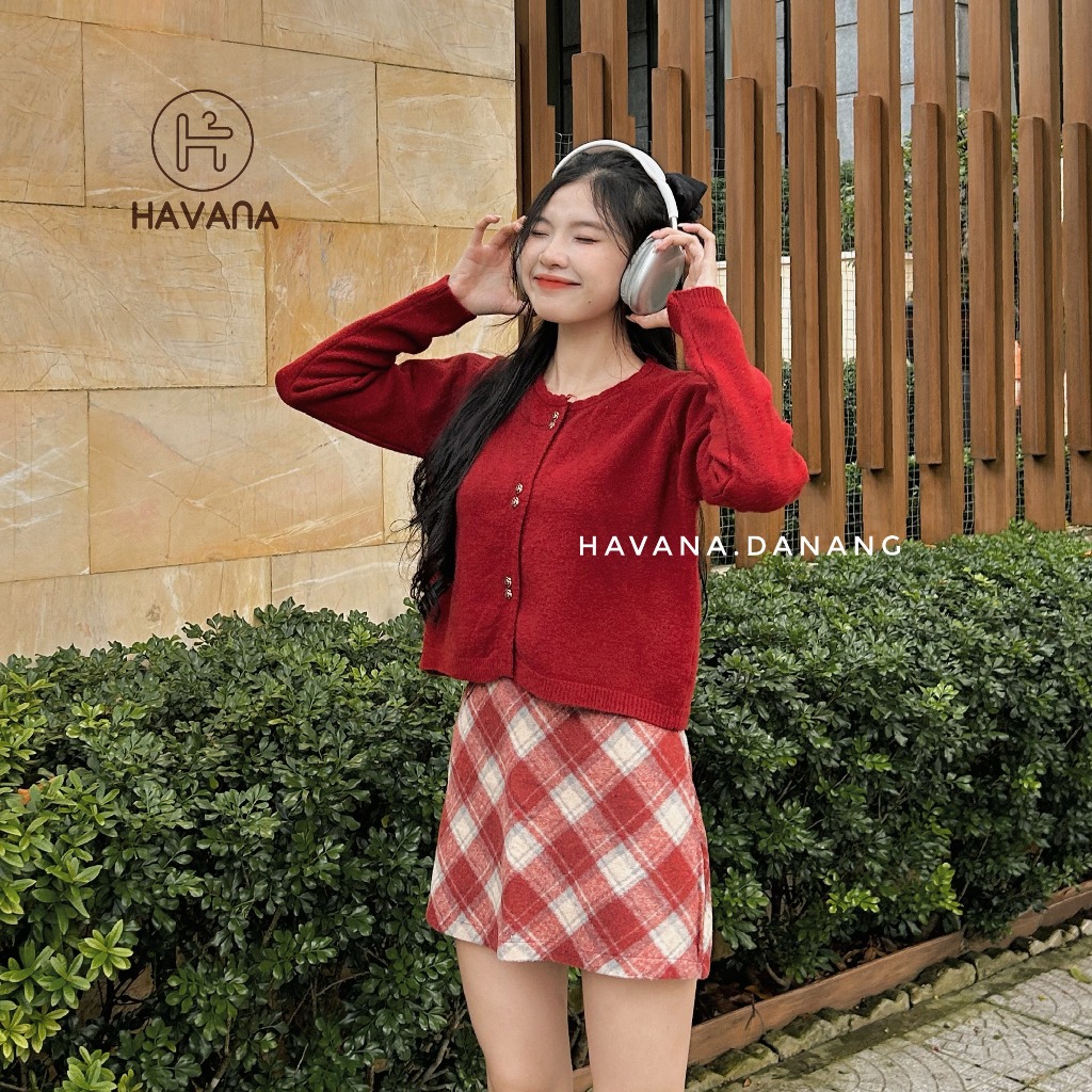 Áo len cardigan cổ tròn phối cúc hoa hồng đôi phong cách ulzzang HAVANA BE246