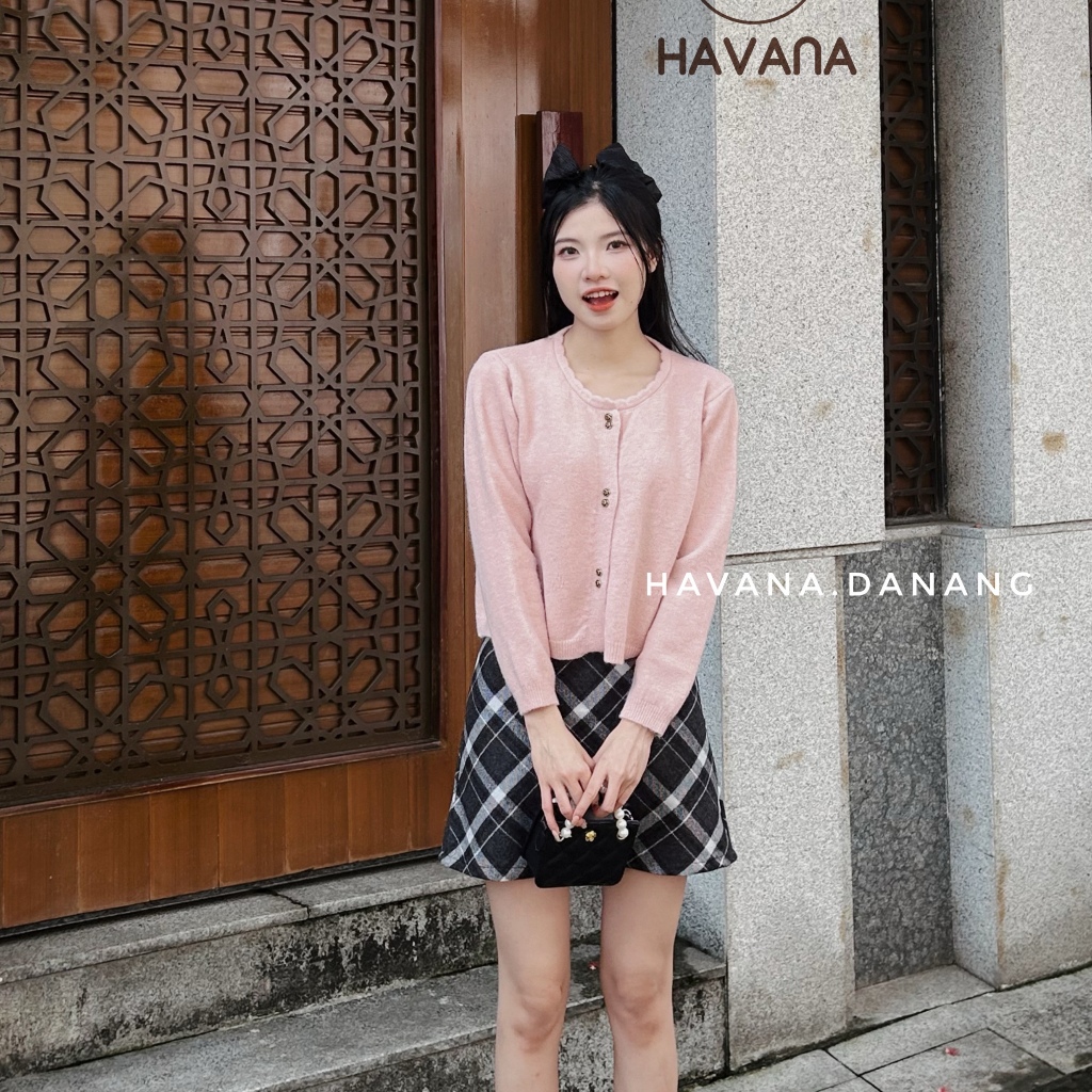 Áo len cardigan cổ tròn phối cúc hoa hồng đôi phong cách ulzzang HAVANA BE246
