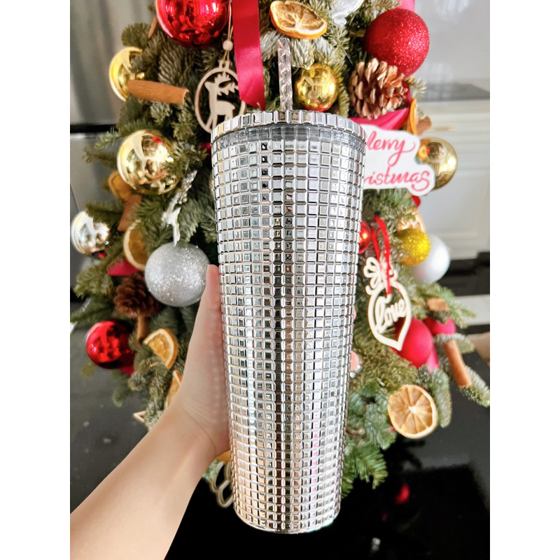 Ly Cold Cup Starbucks Grid Metallic Silver Dung Tích 709ml