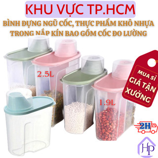  Bình, Hộp Đựng Ngũ Cốc, Thực Phẩm Khô Nhựa Trong Dày Dặn, Trong, Nắp Đậy Kín Bao Gồm Cốc Đo Lường Tiện Dụng