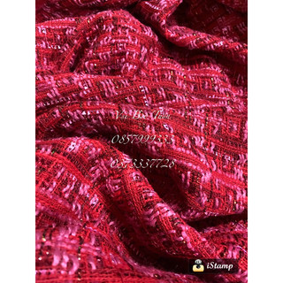 Vải dạ tweed đỏ sen đính kim tuyến