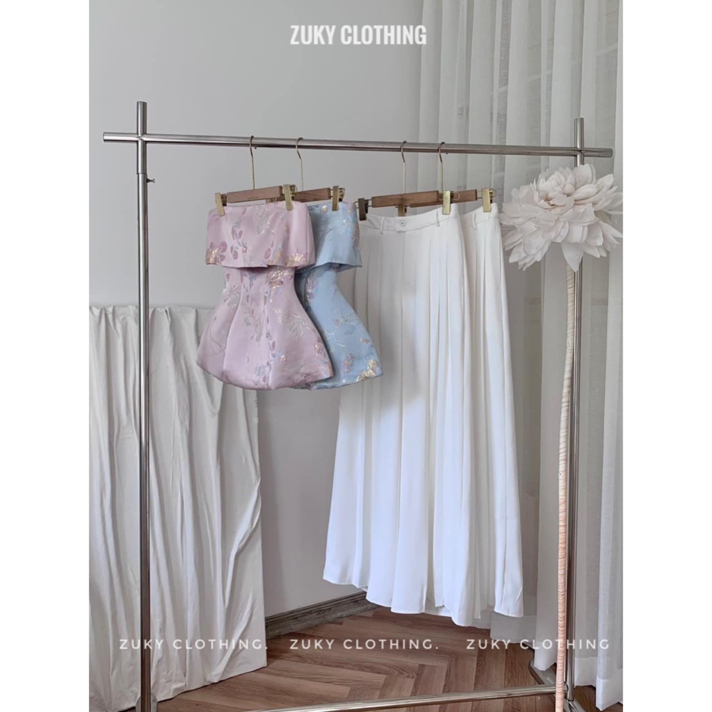 ZUKY CLOTHING - Áo Gấm Cúp Ngực phối quần tây xếp ly suông phù hợp đi tiệc