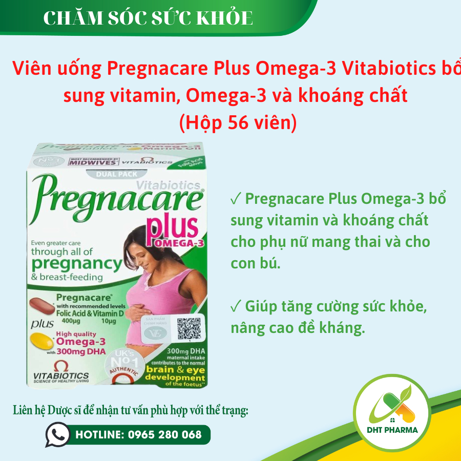 Viên uống Pregnacare Plus Omega-3 Vitabiotics bổ sung vitamin, Omega-3 và khoáng chất  (Hộp 56 viên)