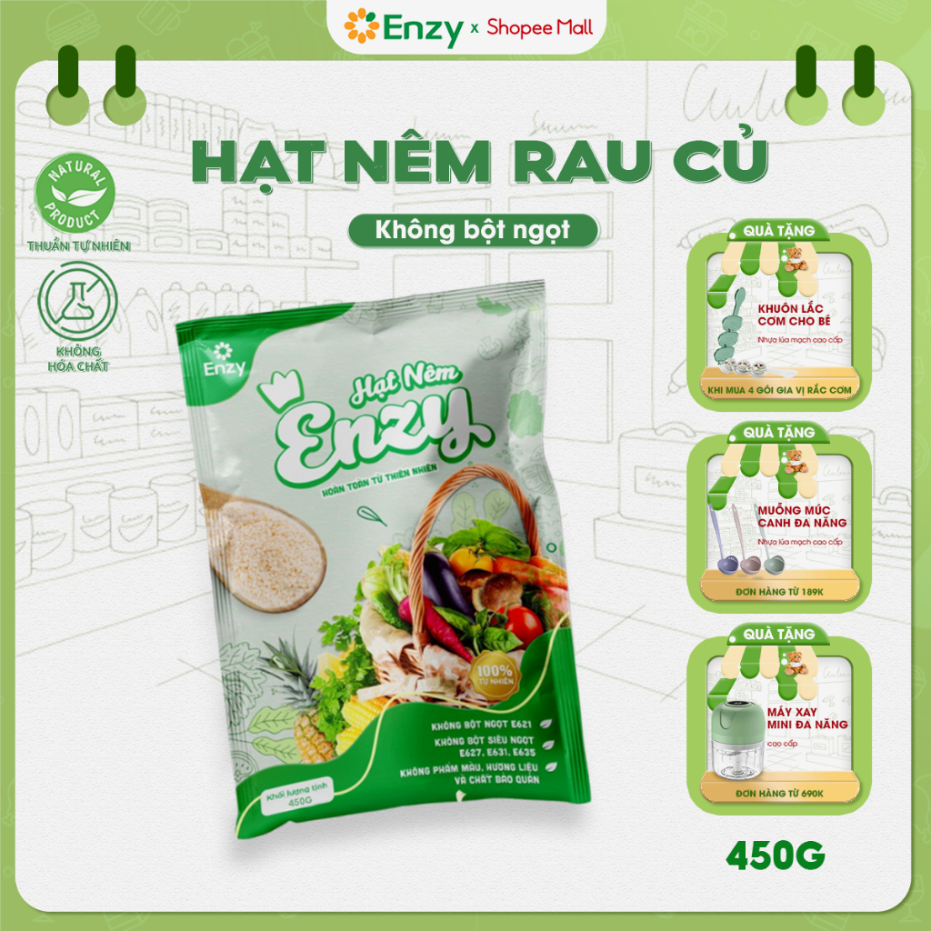 Hạt Nêm Chay Rau Củ Enzy Food, Không Bột Ngọt Gói 450g