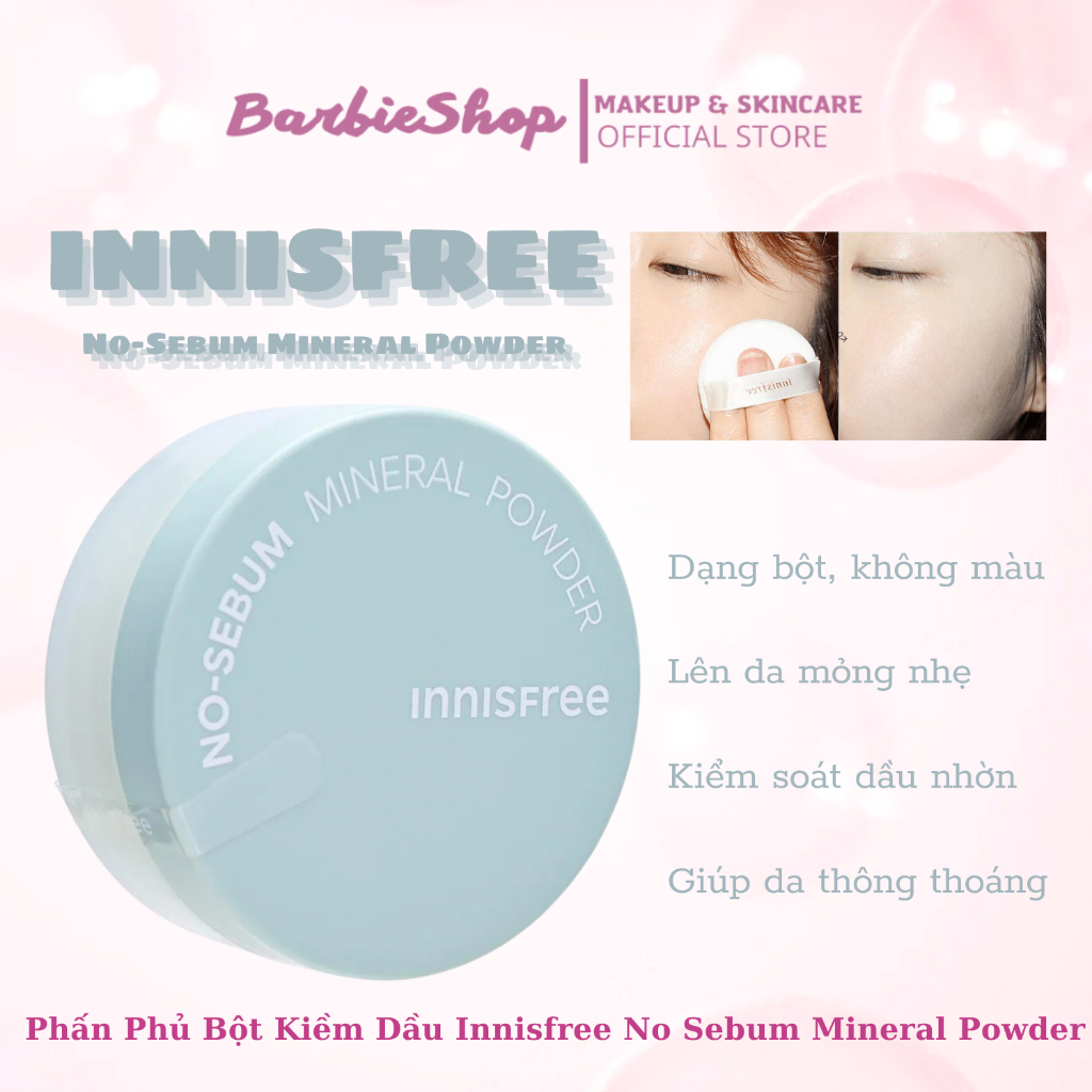 Phấn Phủ Bột Kiềm Dầu Innisfree No - Sebum Mineral Powder - Mineral Color Powder - Hình Thú [Hồng - Xanh - Tím]