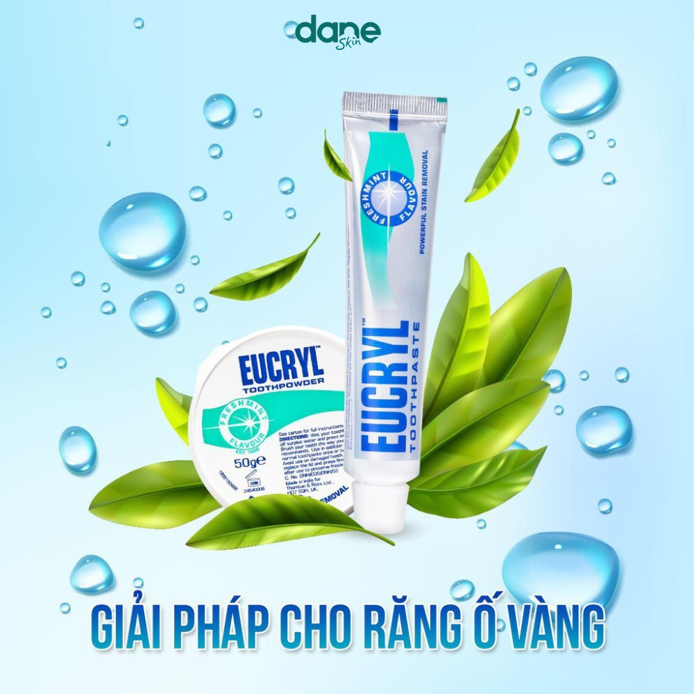 COMBO Kem đánh trắng răng Eucryl 62g và bột tẩy trắng răng Eucryl 50g - Giúp răng trắng sáng, giảm ố vàng