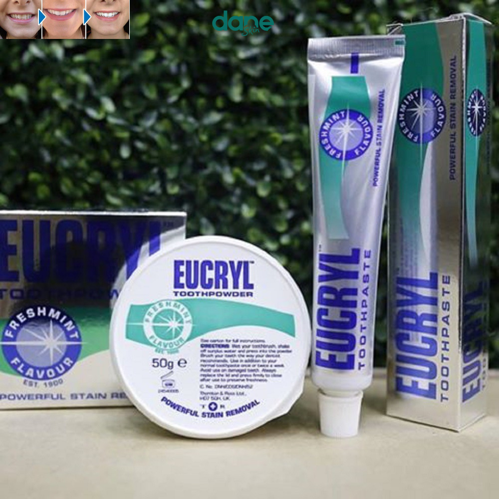 COMBO Kem đánh trắng răng Eucryl 62g và bột tẩy trắng răng Eucryl 50g - Giúp răng trắng sáng, giảm ố vàng