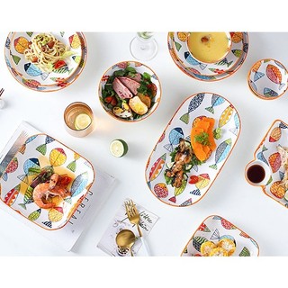 Tách Lẻ Bộ Bát Đĩa Chén Dĩa Họa Tiết Cá Nhỏ Đầy Màu Sắc Gốm Sứ GoSuMi Cao Cấp Men Bóng Đẹp