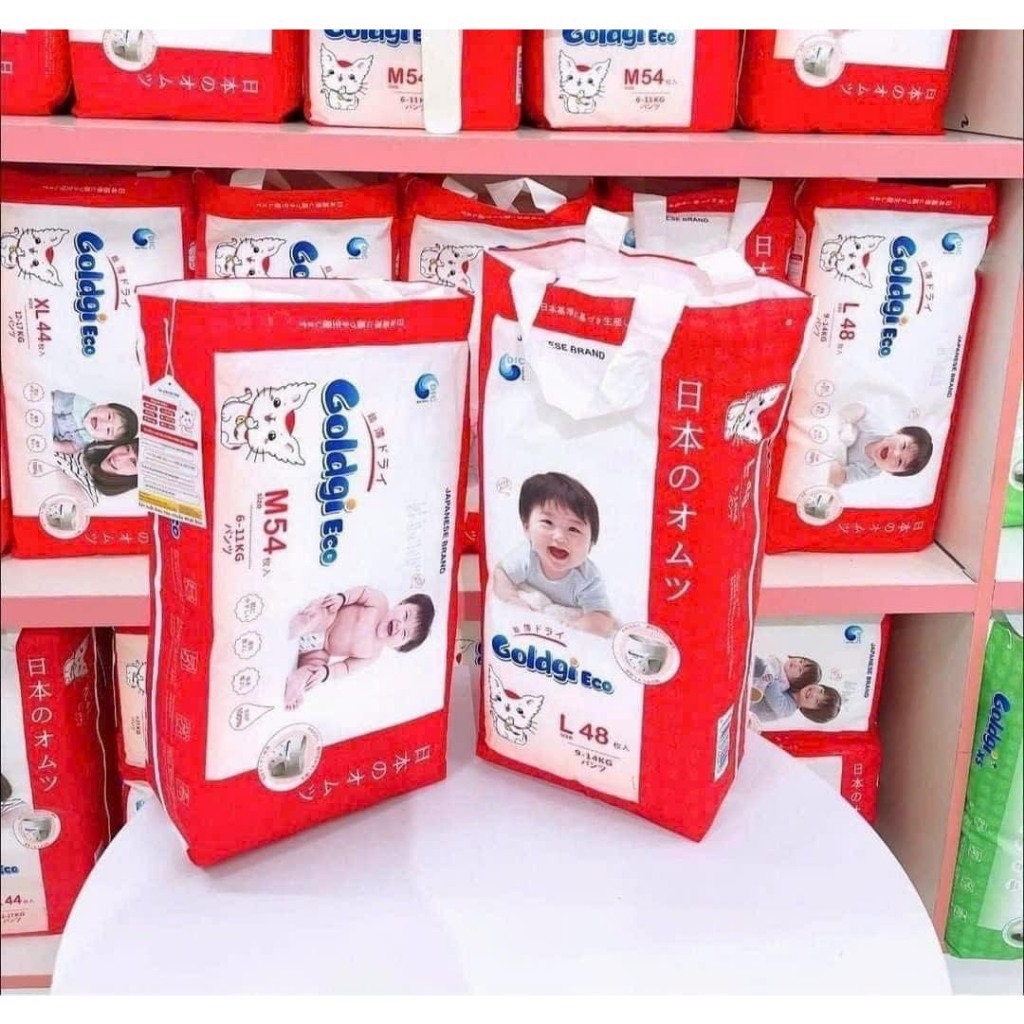 Tã bỉm Goldgi Eco mới 2023 Nhật Bản đủ size NB86/S76/M66/L56/M54/L48/XL44/XXL32 hàng chính hãng
