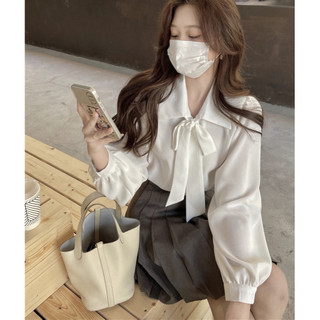 Áo sơ mi nữ dài tay cổ thắt nơ basic dễ phối ELWYN EL85