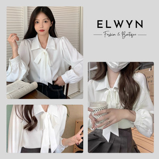 Áo sơ mi nữ dài tay cổ thắt nơ basic dễ phối ELWYN EL85