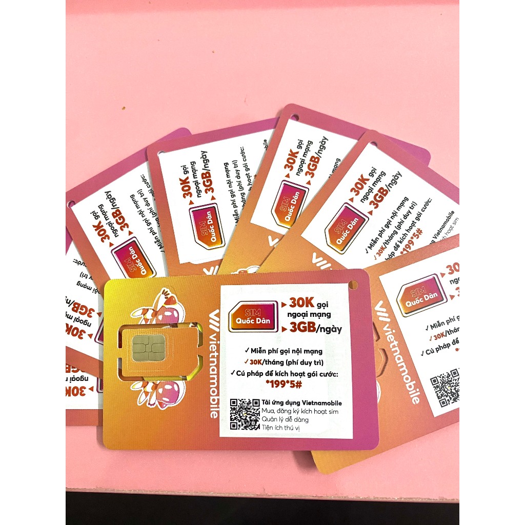 Sim 4G Vietnamobile QUỐC DÂN Data 3GB/Ngày (90GB/Tháng) + Free Nội Mạng + TK 30K