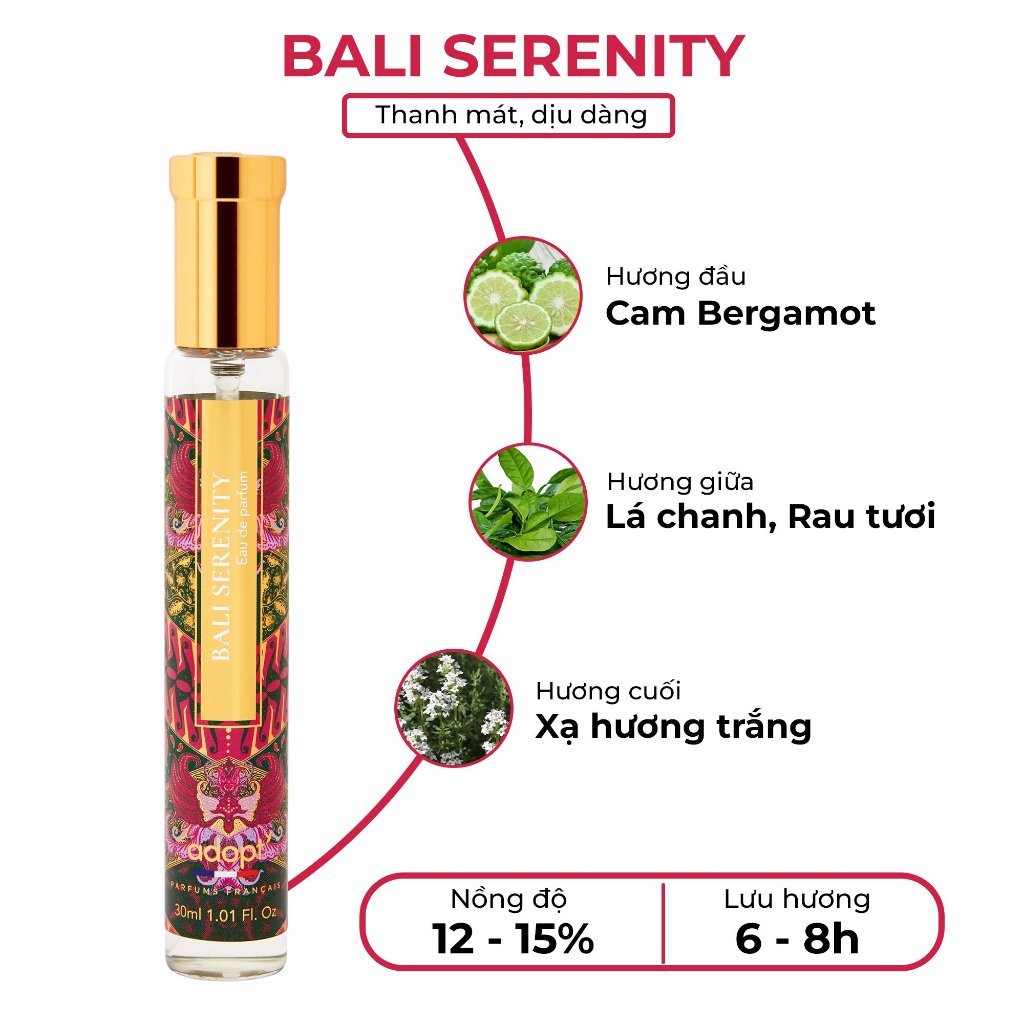 Nước hoa nữ ADOPT BALI SERENITY EDP 30ml chính hãng Pháp lưu hương thơm lâu Thanh mát Dịu dàng