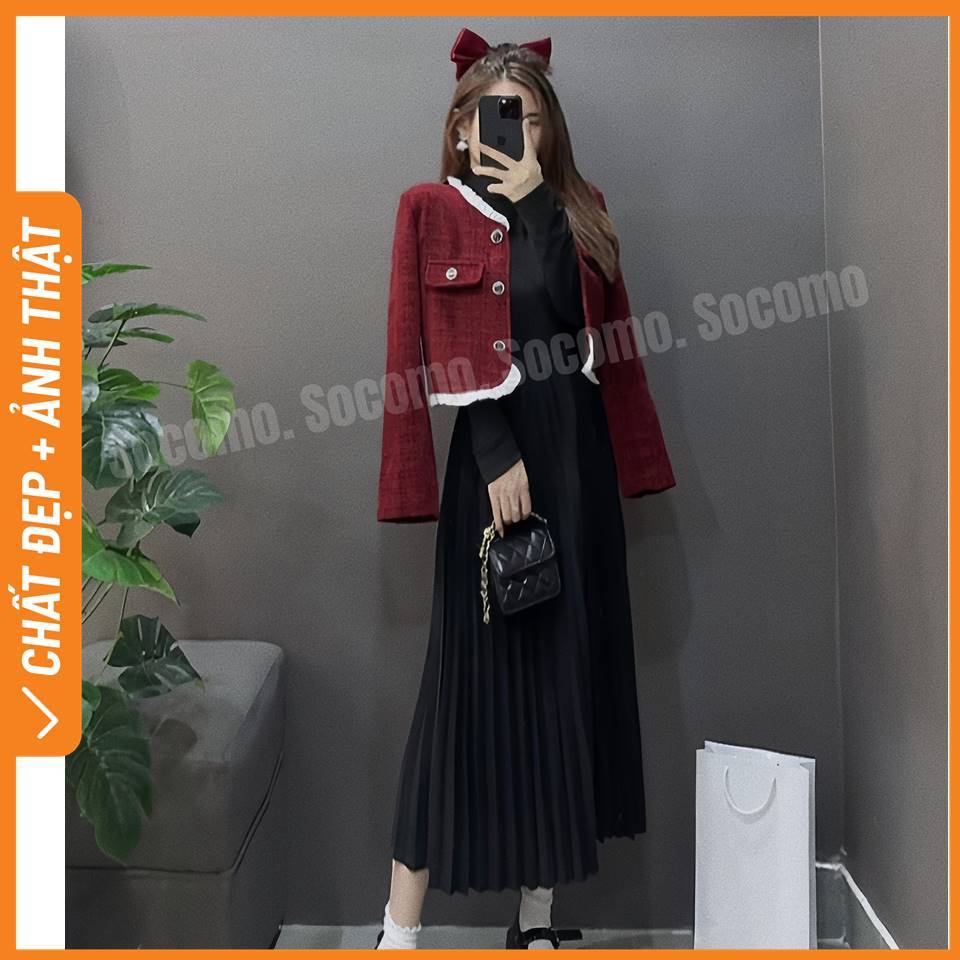 Áo khoác thiết kế dạ tweed viền bèo trắng Socomo A1412023 - Hàng loại 1, chất đẹp - Giá tốt
