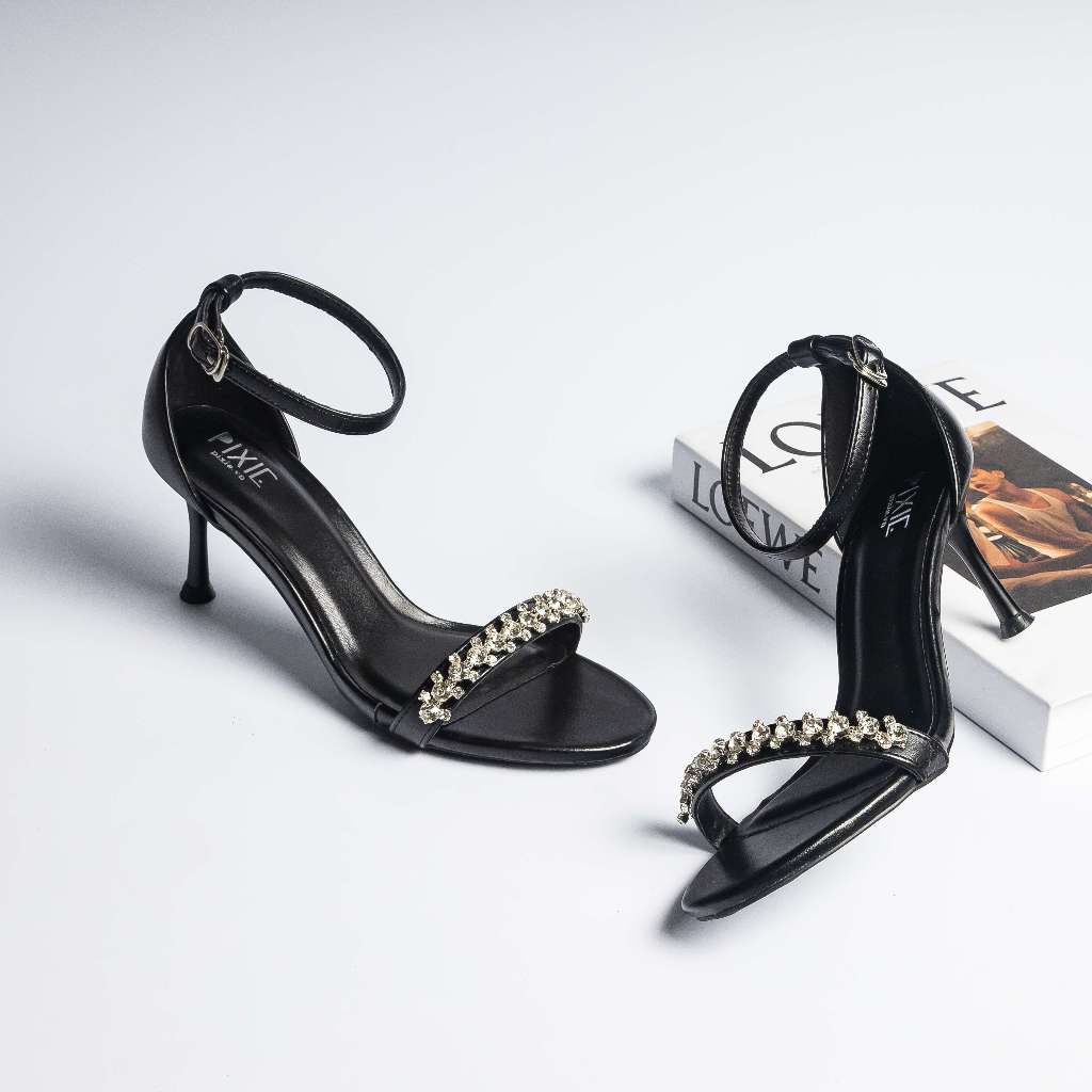 Giày Sandal Cao Gót 7cm Bít Hậu Quai Đính Đá H237 Pixie