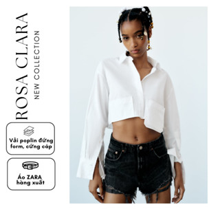 Áo sơ mi trắng nữ tay dài kiểu công sở, áo khoác croptop tay dài bigsize form rộng túi hộp cao cấp hàng xuất Zara