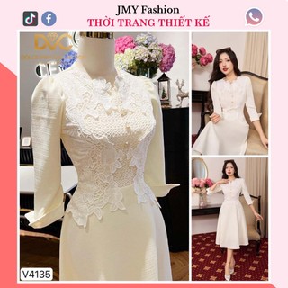 V4135 Váy đầm trắng kem xòe tay lỡ tiểu thư [Dolce Viva Colection (DVC)] váy ren trắng kem thiết kế