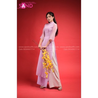 Áo dài cách tân, áo dài thêu cách tân nữ, áo dài tơ 4 tà - thêu tím cách tân