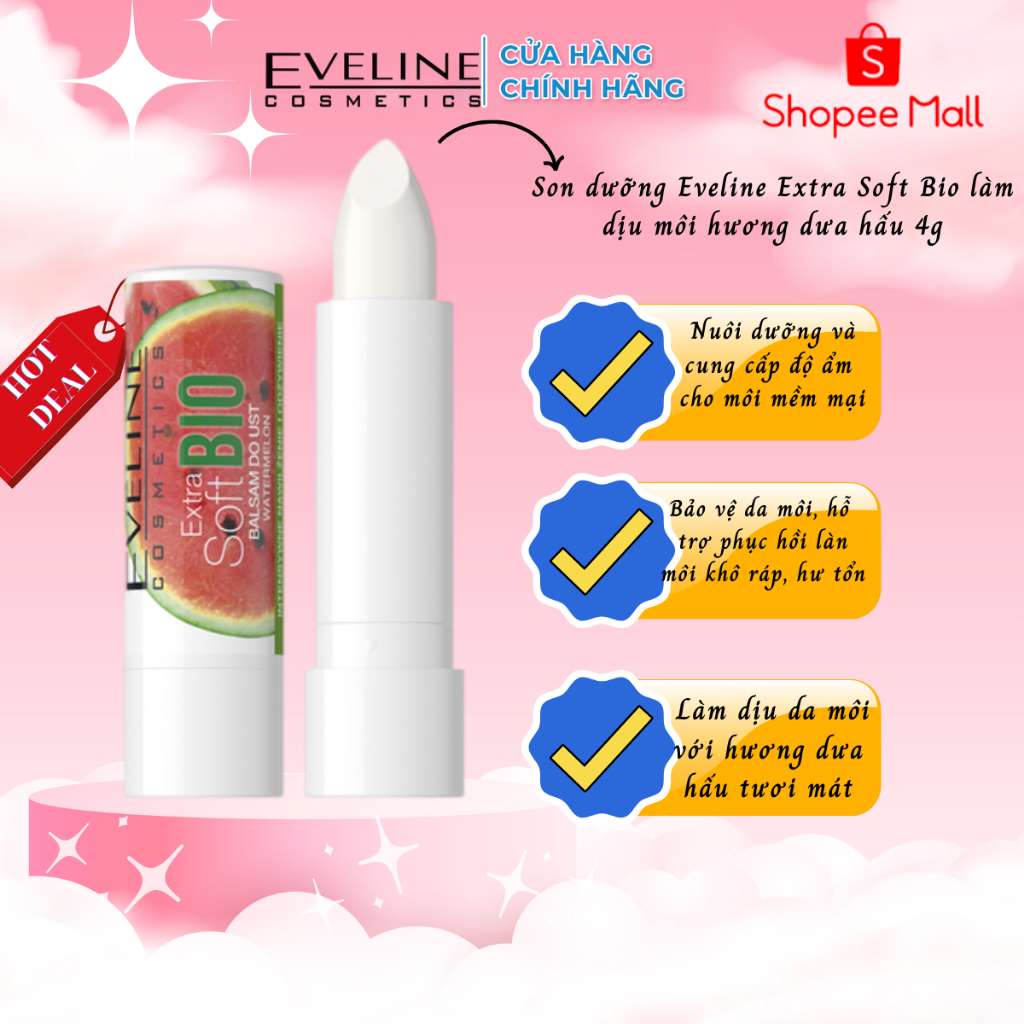 Son dưỡng Eveline Extrasoft Bio làm dịu môi hương dưa hấu 4g