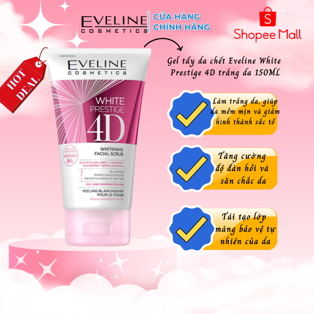 Gel tẩy da chết trắng da EVELINE white prestige 4d 150ml