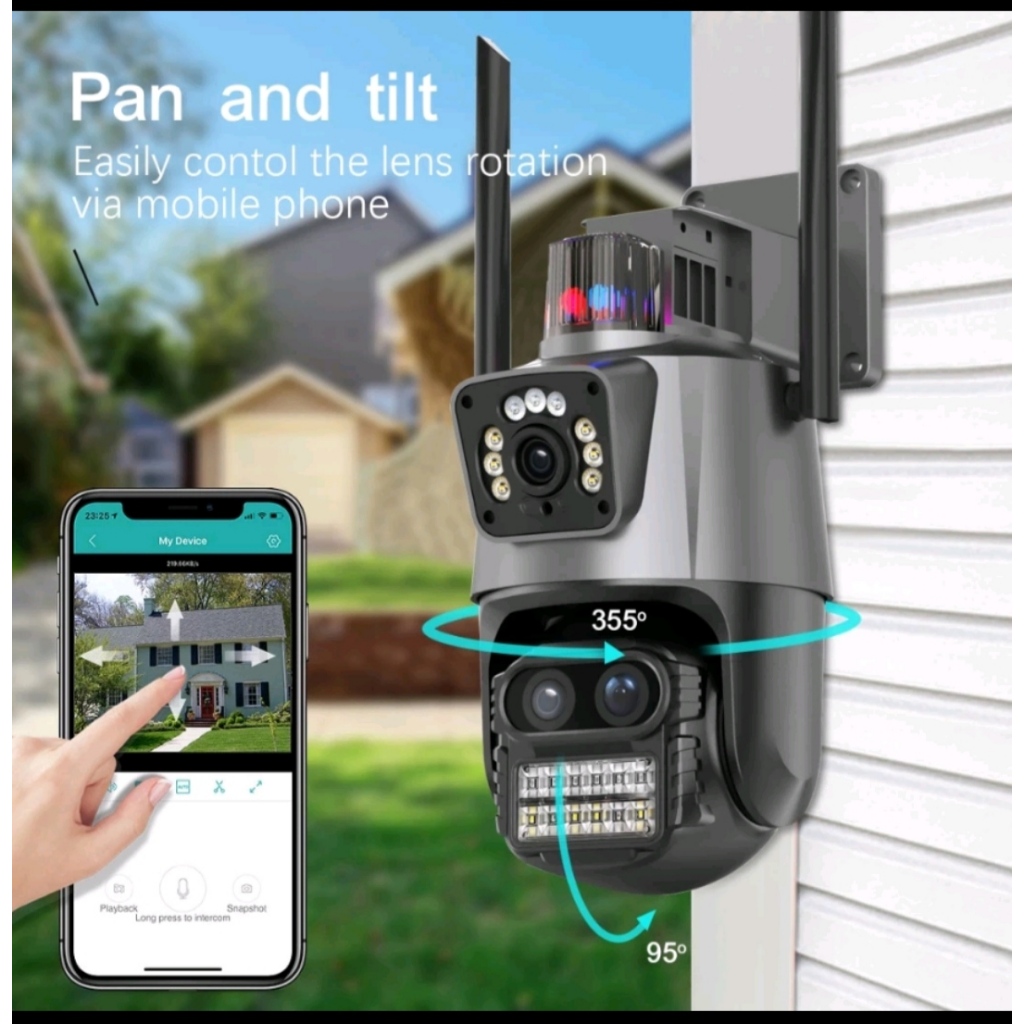 Camera 2 mắt ngoài trời - zoom quang học 8X - camera wifi không dây -  xoay 360 độ  - theo dõi chuyển động - tầm nhìn ba