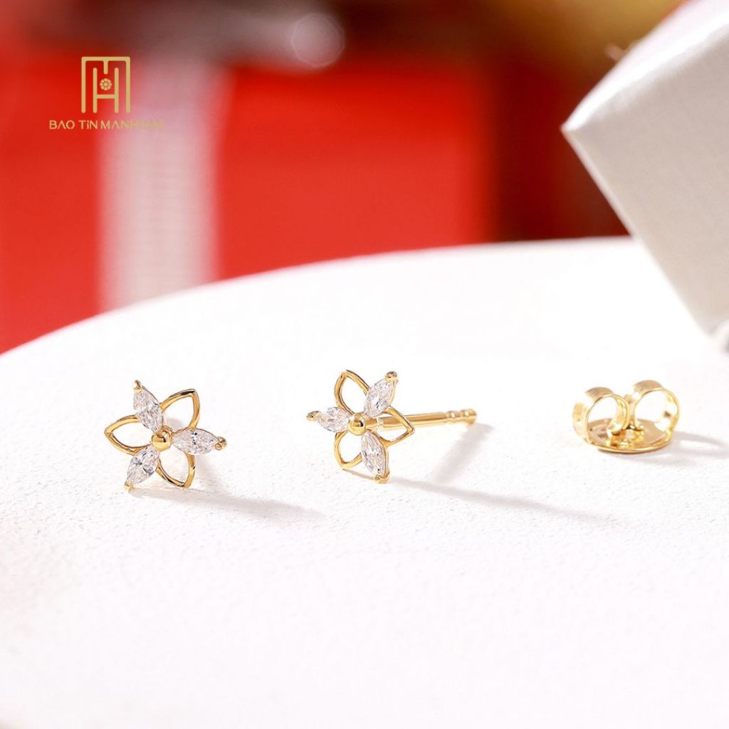 Bông tai vàng 10k dạng nụ hình hoa nhỏ đính đá  phong cách Hàn Quốc BY10K130 Bảo Tín Mạnh Hải