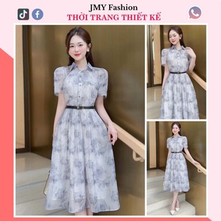 V344 Váy voan sơ mi hoa (tặng kèm đai) [TH Hà Thanh] váy đầm xoan xòe dài nữ tính