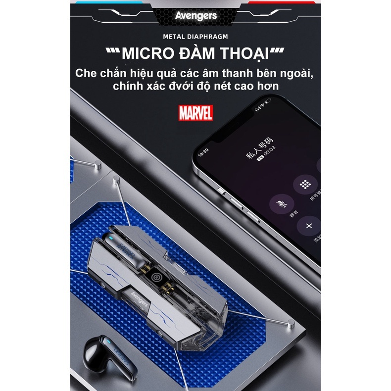 Tai nghe bluetooth gaming BTMV2 độ trễ cực thấp chip Jerry 5.3 mô hình chiến binh Marvel dành cho game thủ - dc5189