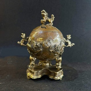 Lư đồng xông trầm đốt trầm đỉnh xông trầm lư trầm bằng đồng, lư bóng lân vờn cầu bằng đồng hun giả cổ