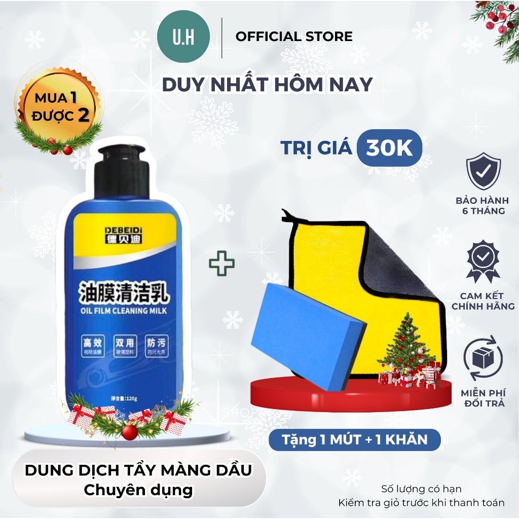 Tẩy ố kính ô tô, tẩy cặn canxi U.H có hiệu ứng lá sen phủ bóng, kháng nước, không gây cháy kính.