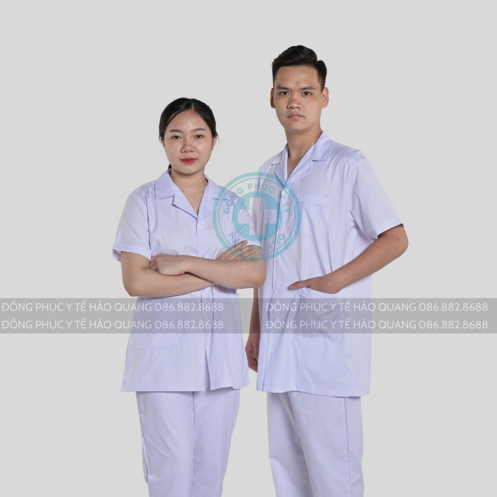 Áo blouse y tá Hào Quang màu trắng hàng phổ thông