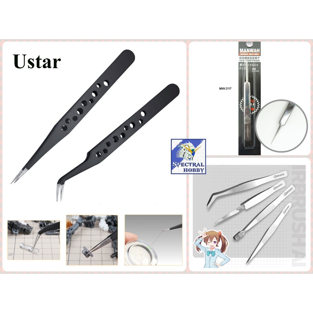 Dụng cụ nhíp gắp gundam tool mô hình - nhíp ngược cong dẹt nhọn manwah ustar các loại