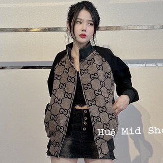 Áo khoác bomber 2 lớp Guci Phối cổ đứng tay da Áo bomber GUCI vân nổi GC thời trang cao cấp